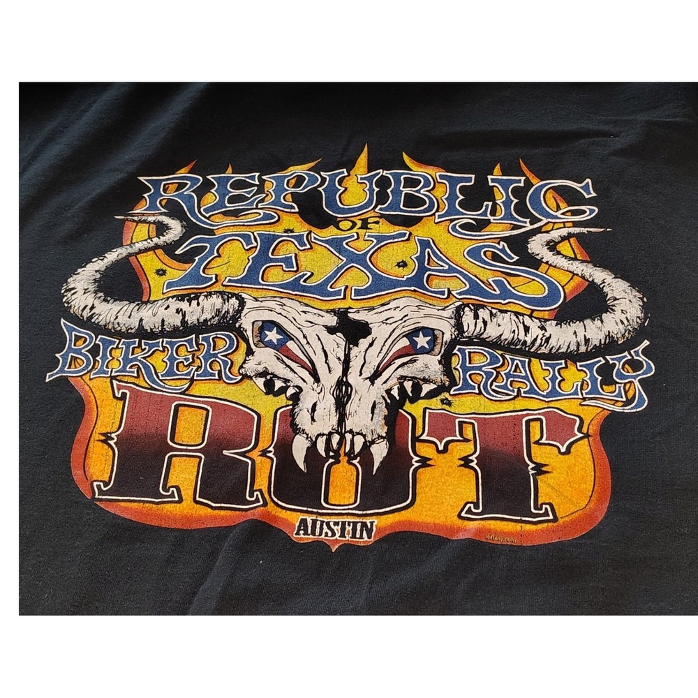 Republic of Texas Biker Rally ROT Austin Texas Skull Graphic T-Shirt Mens 2XL 12
